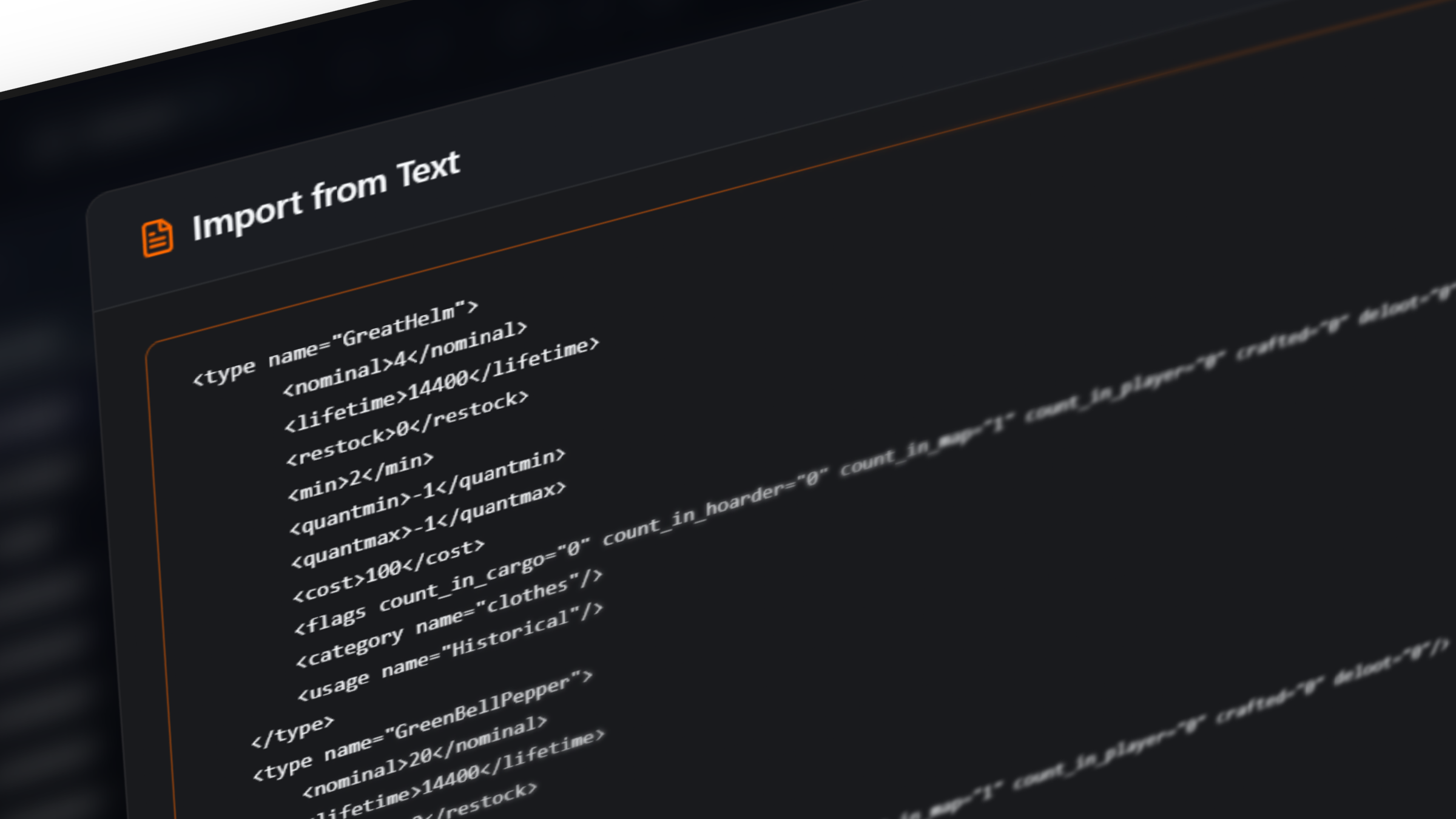 Import from text modal interface inside mockup